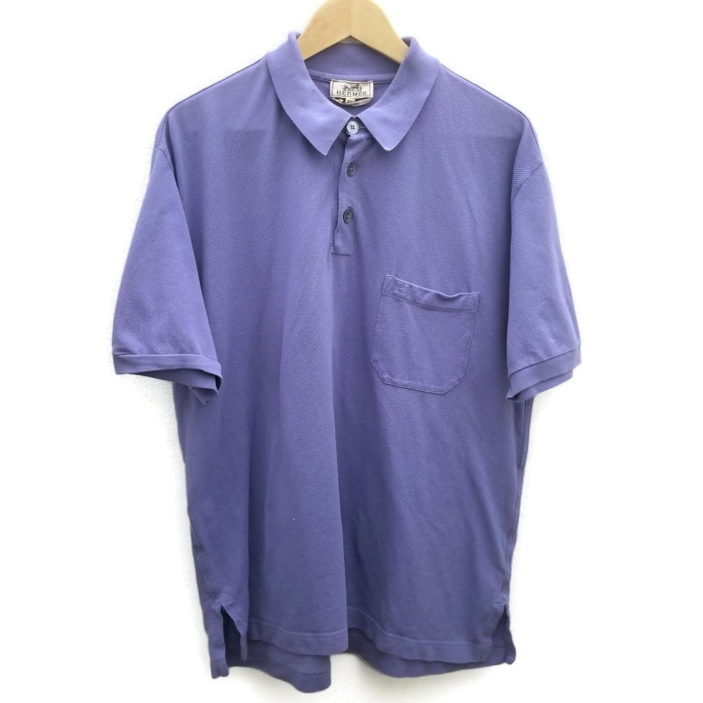 Light Purple Hermes H Embroidered Button Cotton Polo Shirt XXL